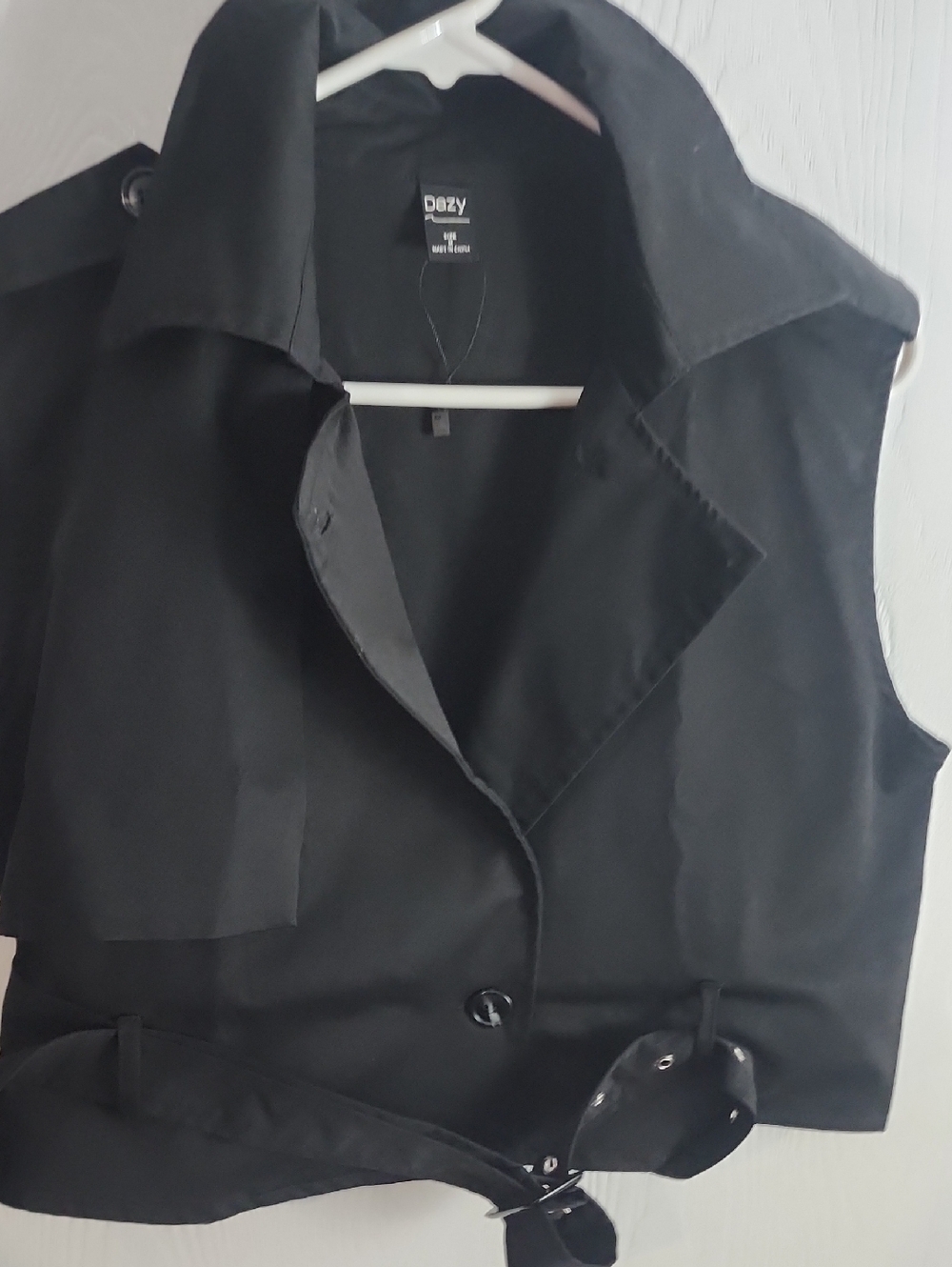 Dazy Black Sleeveless Trench Vest with Belt